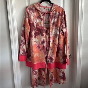 LOGO matching set of crop pant and front zip hoodie. Tie dye waffle knit. NWOT.